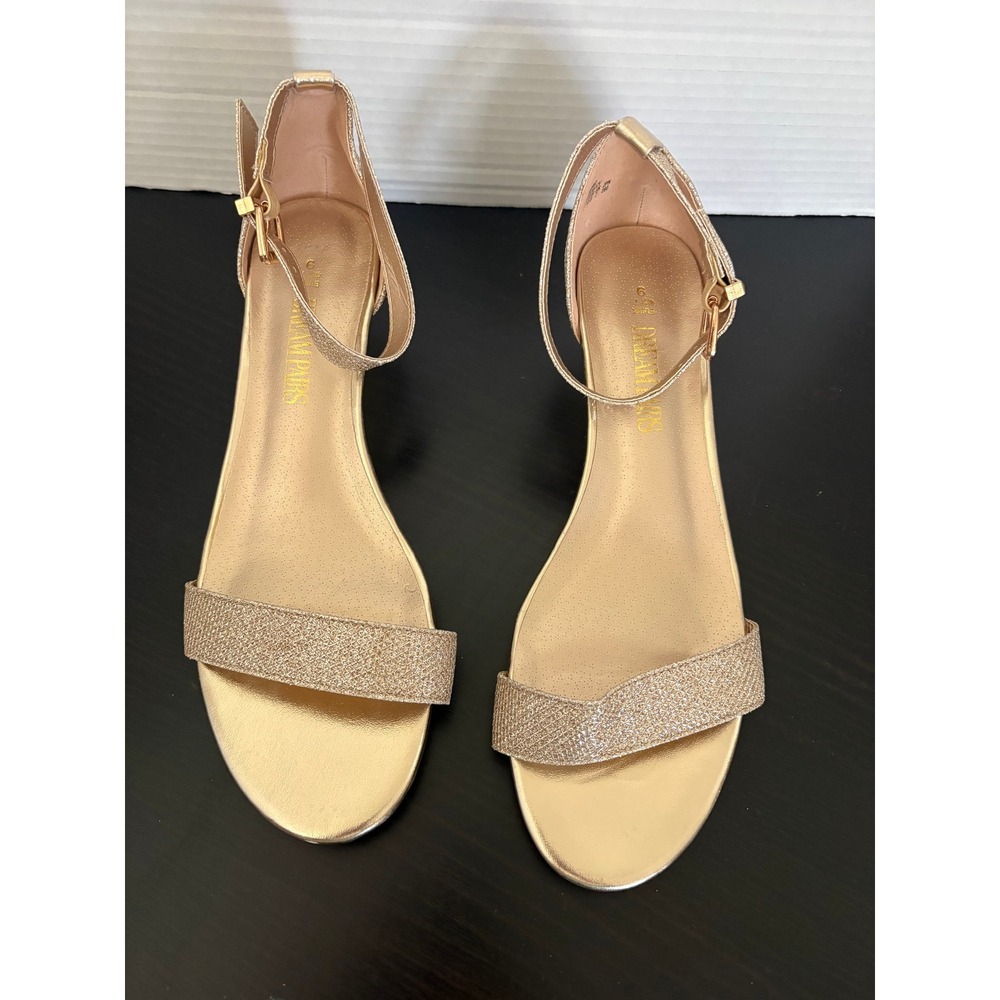 Dream Pairs Womens Wedge Sandals Ingrid Size 9 Gold Glitter Ankle Strap Low Heel